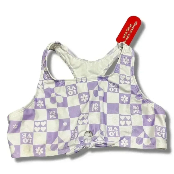 Wonder Nation Girl's Purple Checkered Tie Front Bikini XL 2 Piece - Picture 3 of 5